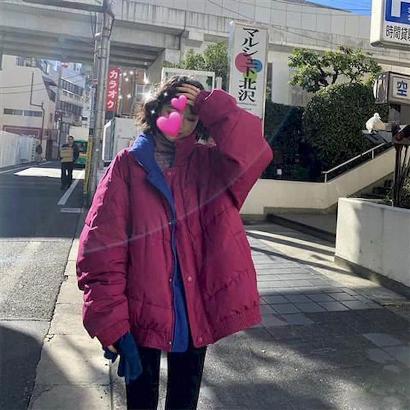 

Kawaii Vintage Padded Jacket Goth Punk Top 2021 Autumn Winter New Double-sided Bread Jacket Korean Y2k Cotton Retro Sweet Coat
