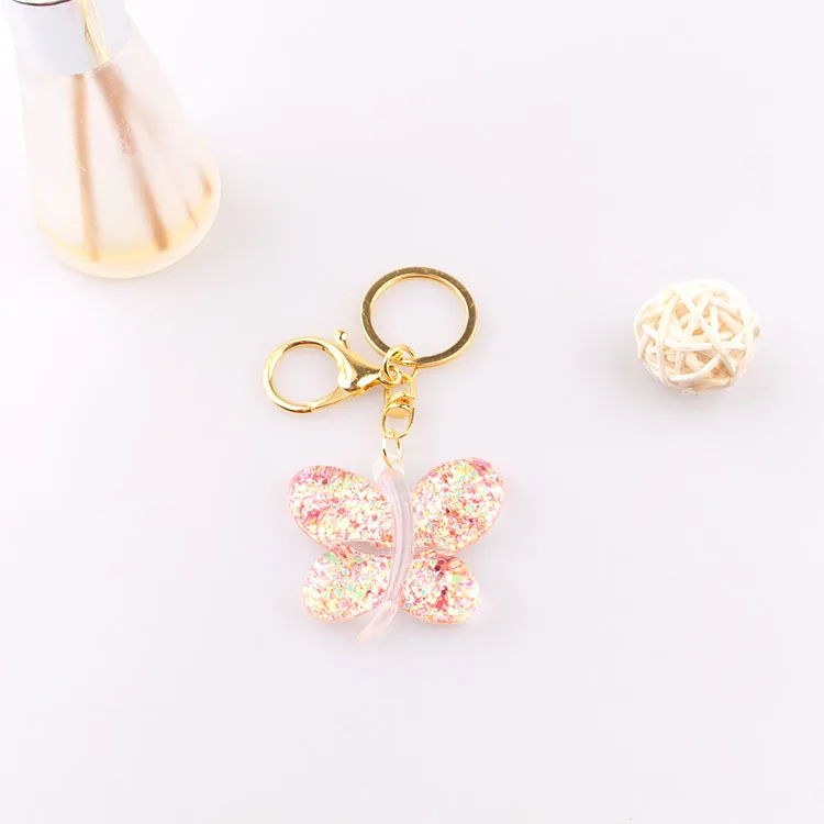 

Multi Color Creative Personality Acrylic Light Color Butterfly Metal Keychain Bag Car Small Pendant Key Chain Girl Gift Keyring