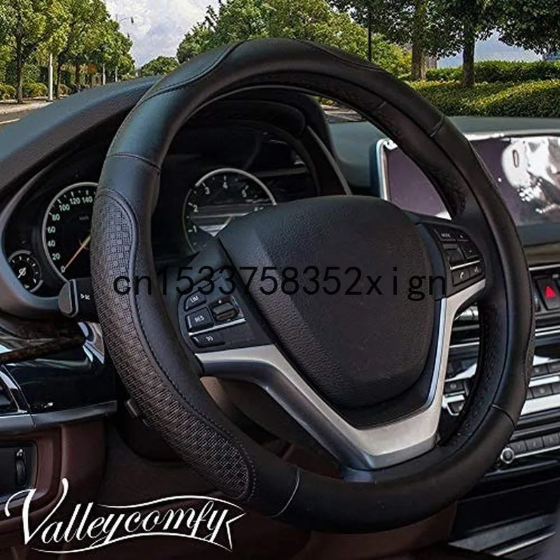 

Universal 15 inch Auto Car Steering Wheel Cover with Black Genuine Leather for Car Truck SUV 15.5-18 inch car wheel cover