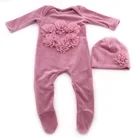 Бархатный комбинезон для новорожденных девочек с цветочным принтом, комбинезоны, зимняя мягкая Одежда для новорожденных, комплект с шапкой для детей, детские наряды, Рождество