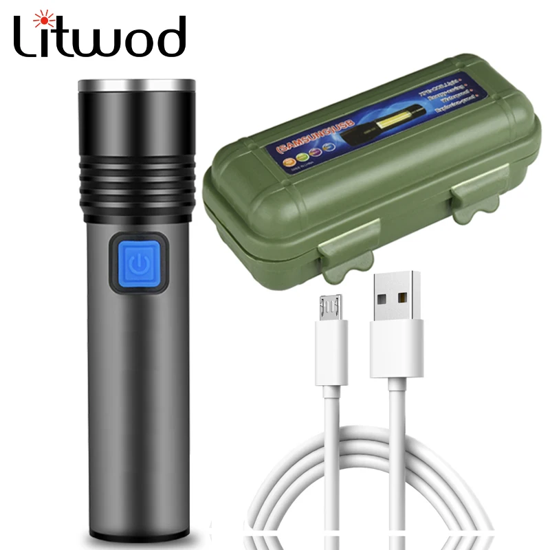Светодиодный фонарик XM-L T6 со встроенным USB-аккумулятором водонепроницаемый