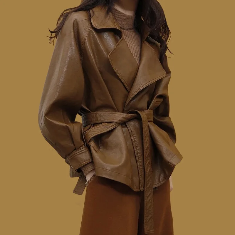 

Pu Leather Jacket Women Fashion Black Camel office Coat long Faux Leather Biker Jacket Soft Jacket Female 2019 New