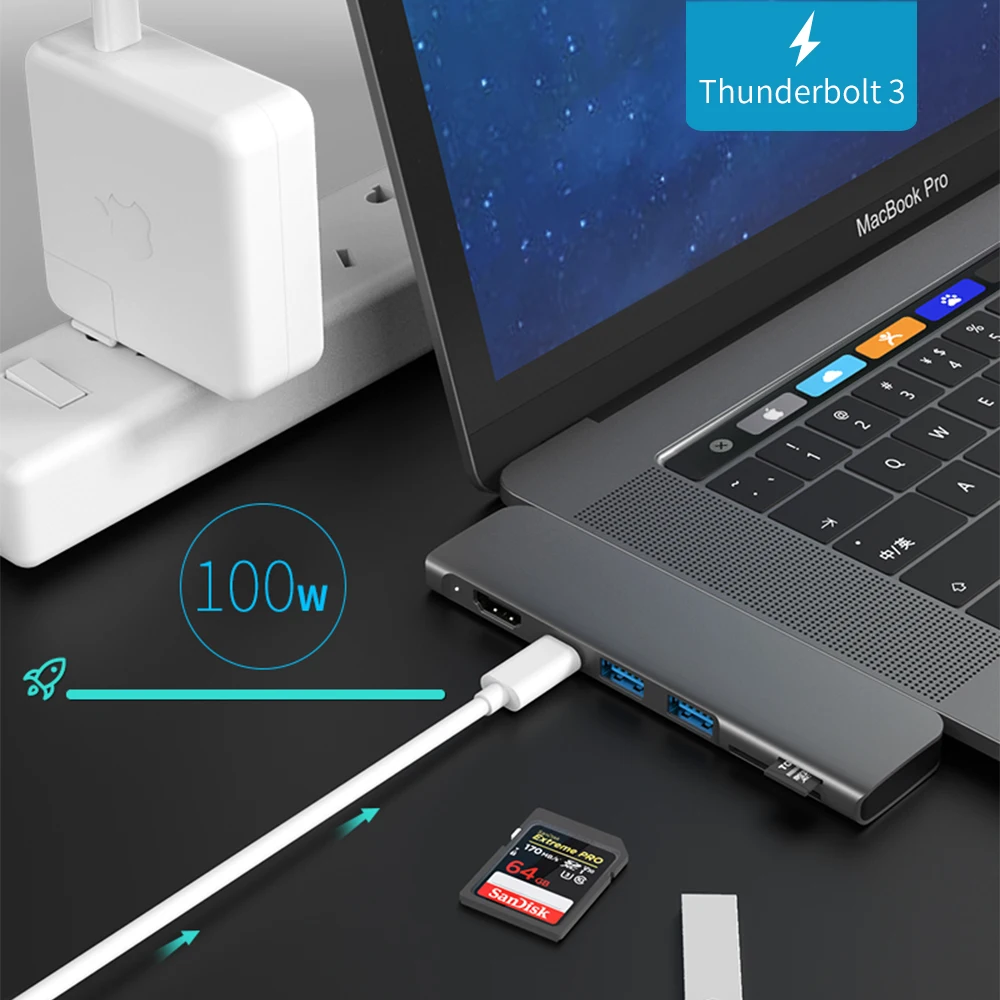 

USB 3.0 Type-C Hub HDMI 4K Thunderbolt 3 USB C Hub Hub 3,1 TF SD Reader PD MacBook Pro/Air 3,0-2018