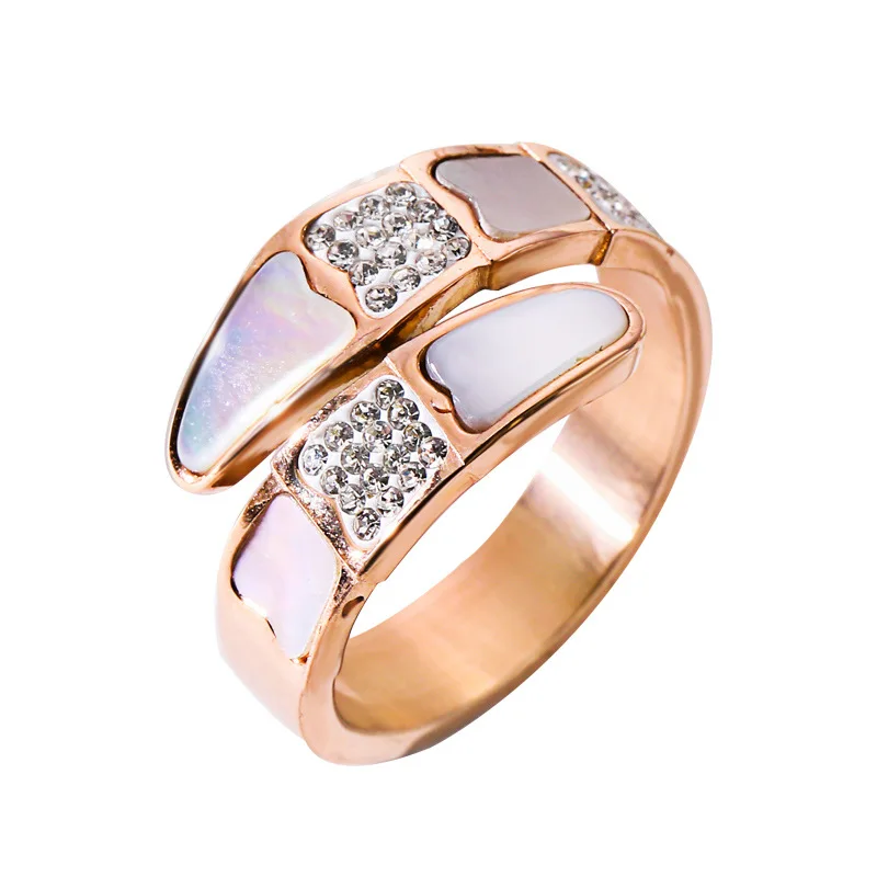 

Luxury Snake open Ring White Shell CZ Crystal Fashion Stainless Steel Women Men Couple Wedding Party Jewelry Gifts