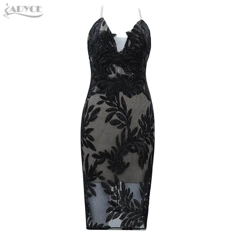 Adyce новое летнее кружевное Бандажное платье для женщин Vestidos сексуальное черное хаки v-образный вырез выдалбливают Клубное платье знаменитостей вечерние платья - Цвет: Black