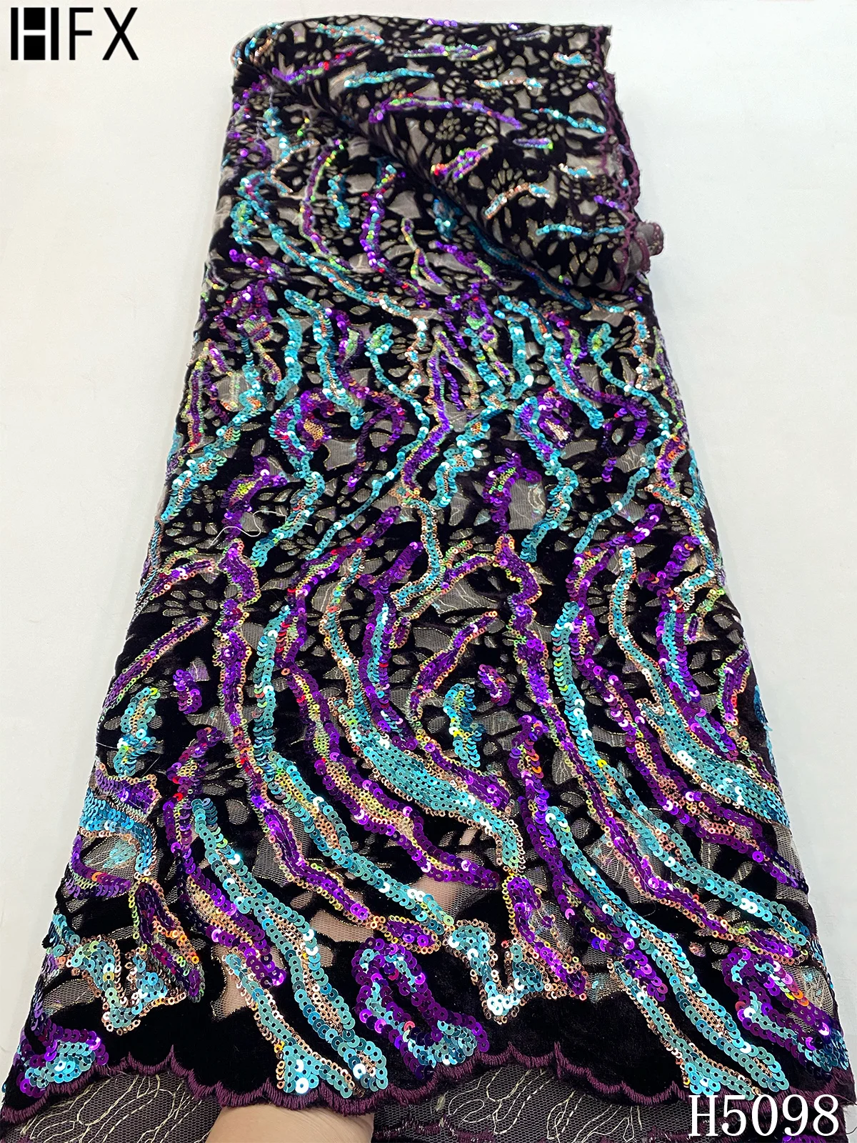 

HFX Velvet Lace Fabric 2021 High Quality Lace Latest Embroidery Sequin French Net Lace Fabric For Nigeria Asoebi Party F5098