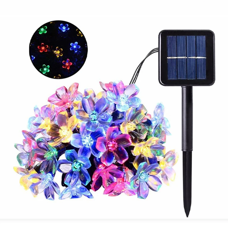 Садовая гирлянда на солнечной батарее светодиодная лента с цветами персика