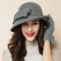 women party formal headwear lady winter fashion asymmetric bowknot 100 wool felt hats