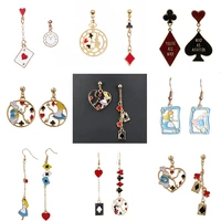 alice wonderland earrings princess rabbit bunny asymmetric drop earrings for women clock poker card enamel earring trend jewelry