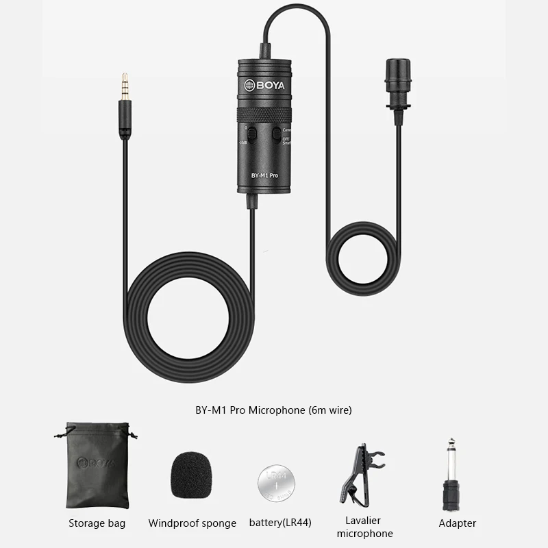 Петличный микрофон BOYA BY-M1 Pro/BY-M1/BY-M1DM 6 м с креплением конденсаторный мини-аудио 3 5