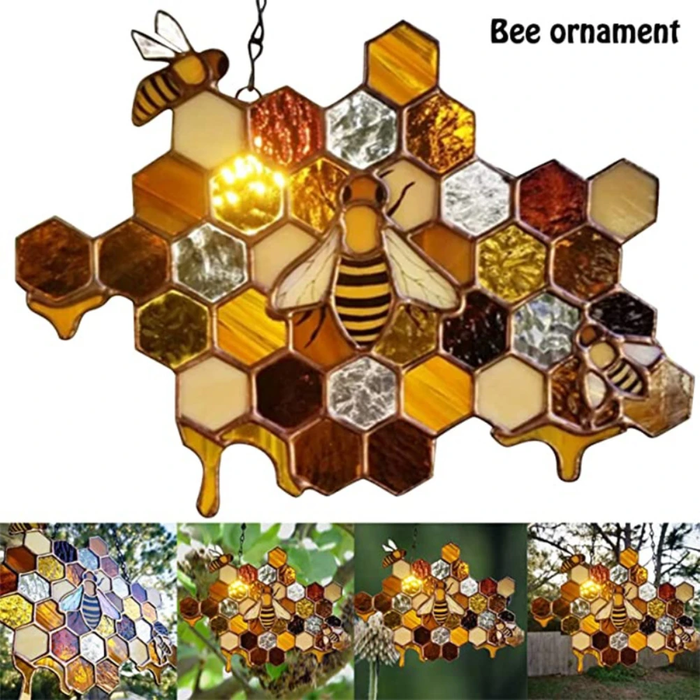 

Bee Honeycomb Window Hanging Sun Catcher Ornament Bumblebee Art Decoration for Home Garden1