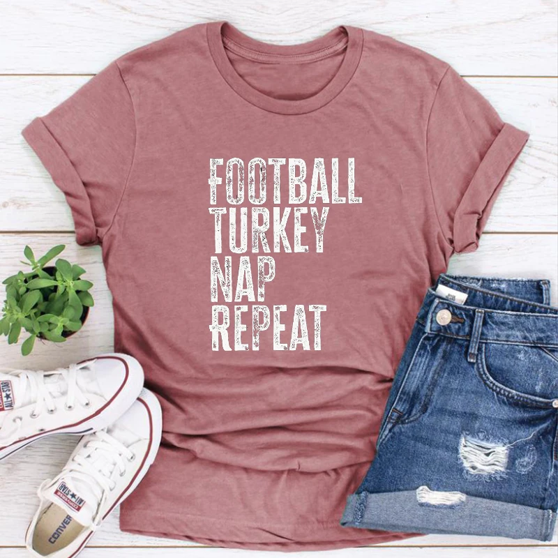 

Football Turkey Nap Repeat Graphic Tee Vintage Tops for Women Football Turkey Graphic T Shirts Vintage Clothes 100% Cotton XL