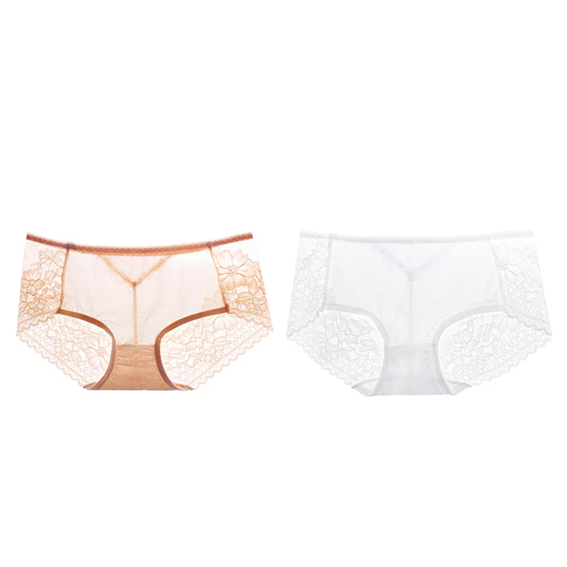 nude white Meizimei, сексуальные цветочные женские штаны, кружевное белье, Ультра тонкое, короткие, хлопковые, прозрачные, размера плюс, трусики, нижнее белье, 2 шт, M, L, XL Размер - Цвет: nude white