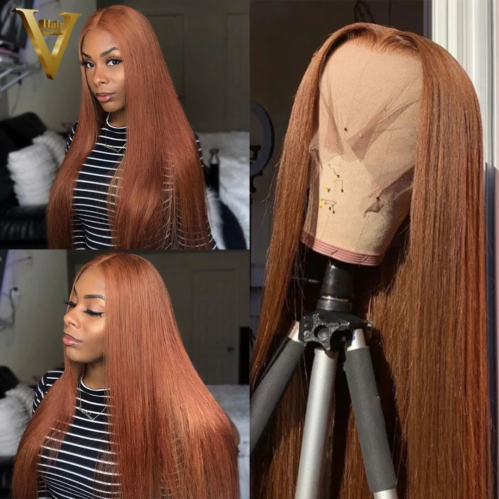 

Brown Straight Lace Front Wig Brazilian Human Hair Wigs For Women 13x4 HD Transparent Lace Frontal Wig Pre Plucked 180 Density