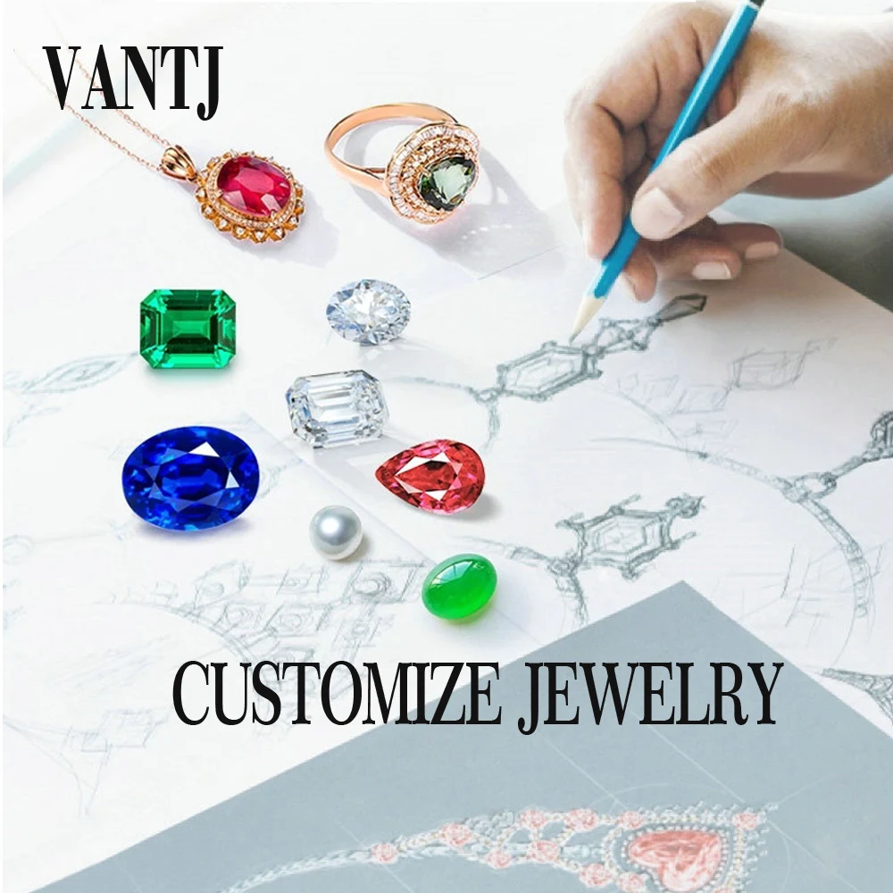 

VANTJ Customize Lab Ruby Emerald Sapphire Diamonds Moissanite Solid K Gold Jewelry Sliver RING and earrings Necklace Engagement