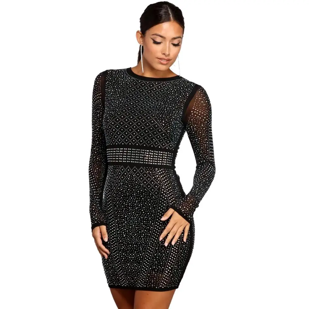 Сексуальное Сетчатое платье с блестками стразы облегающее обтягивающее длинным