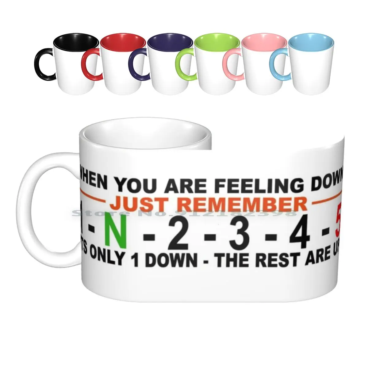 

Motorcycle Gear Change , 5 Speed , 1 Down , 4 Up ( For Light Colours ) Ceramic Mugs Coffee Cups Milk Tea Mug Motorbike