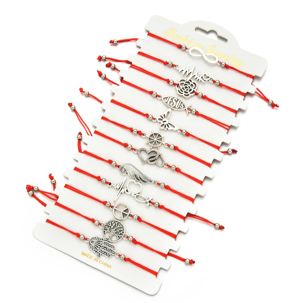 Древо жизни Красный Хлопковый Канат браслет косы Фатима рука Бесконечная любовь