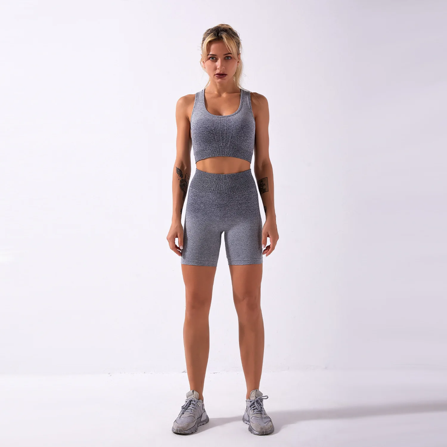 

Women Gradient Workout Suit Ladies Seamless Yoga Suit Sportswear Ladies Workout Clothes Fitness Leggings Sports Suit