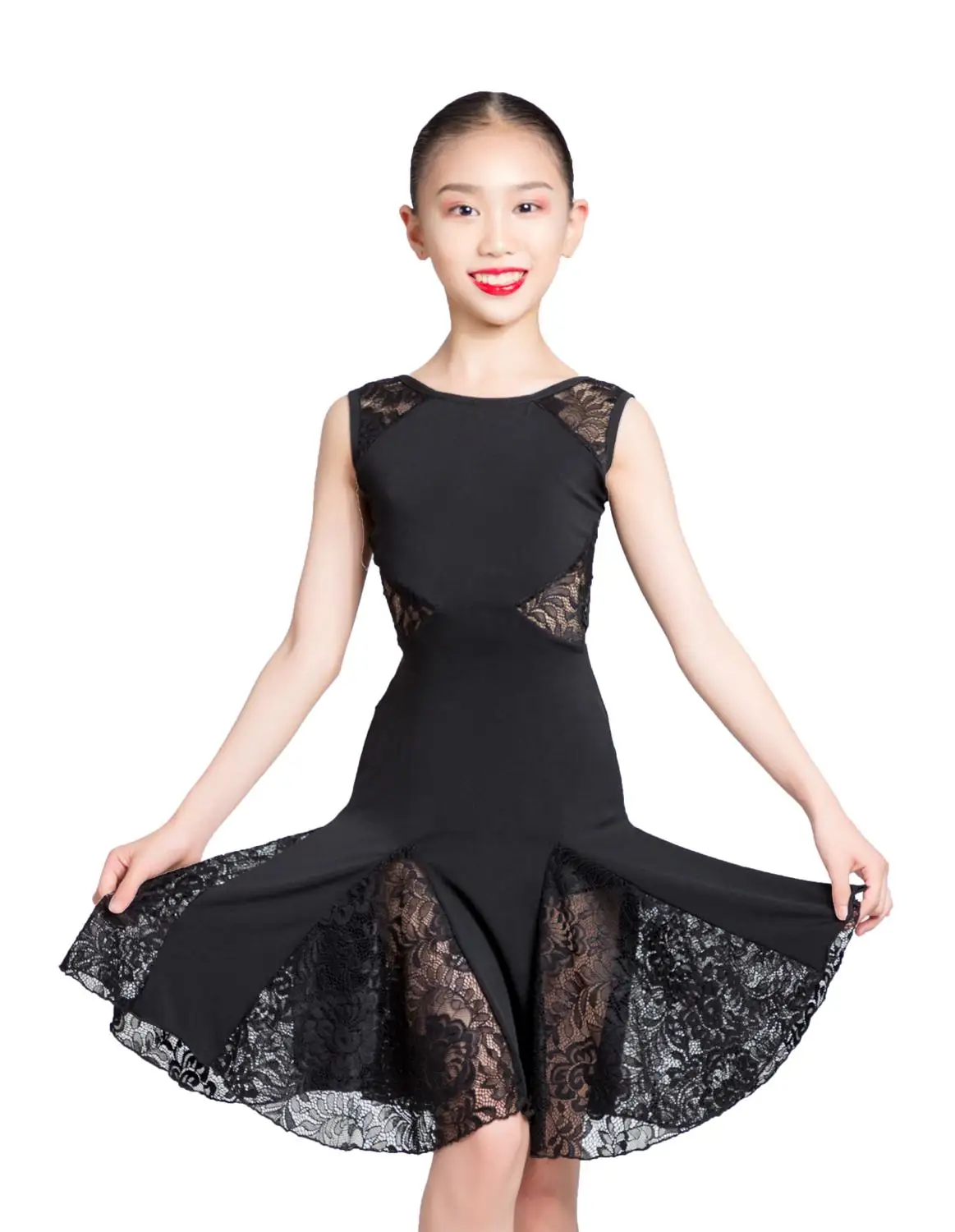 

GD3063 kid latin modern ballroom dance professional lace stitching and backless design dress for girl