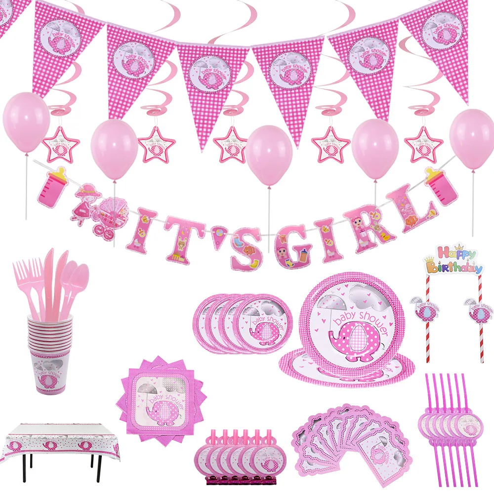 Розовое украшение в виде слона для темативечерние НКИ бумажная тарелка чашка