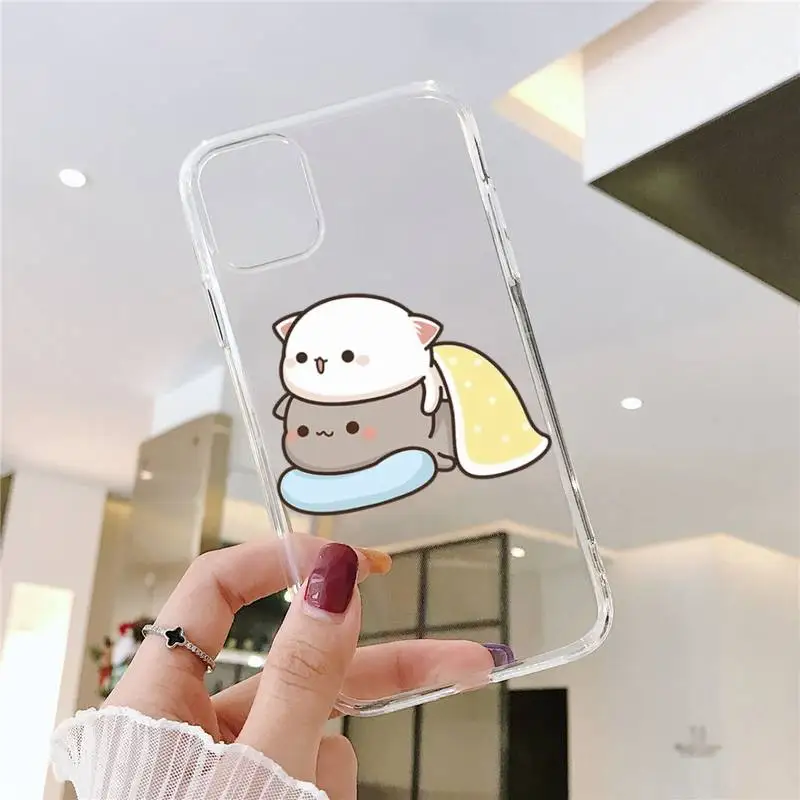 

Jemy Peach Cat Cartoon Phone Case Transparent soft For iphone 5 5s 5c se 6 6s 7 8 11 12 plus mini x xs xr pro max