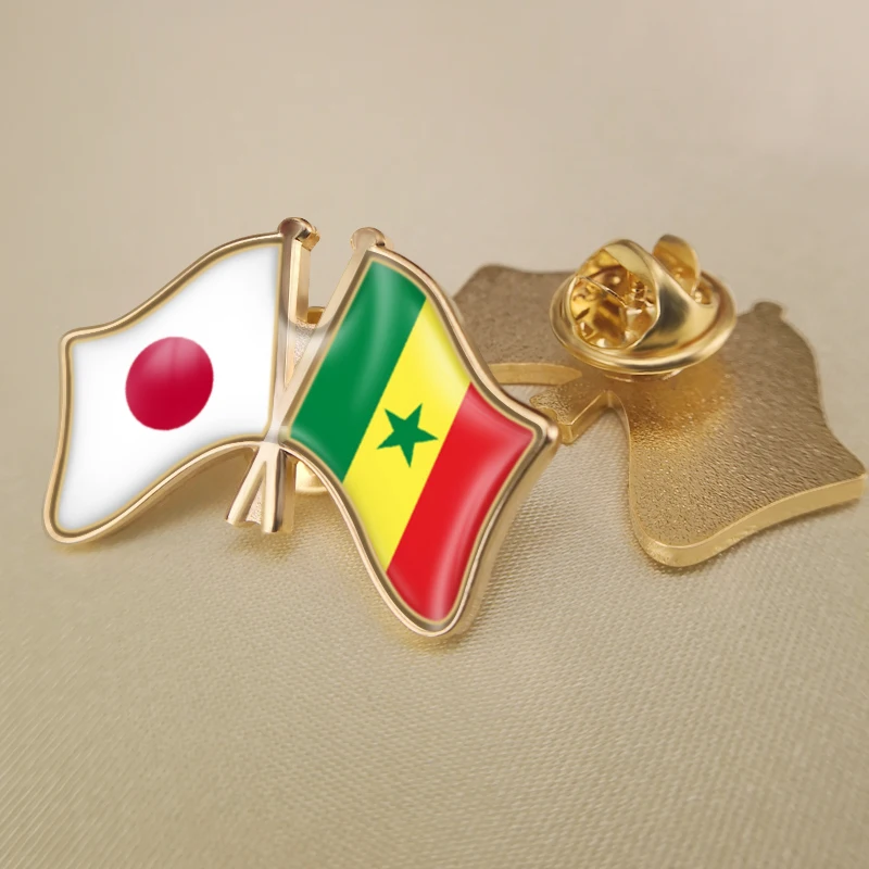 

Japan and Senegal Crossed Double Friendship Flags Lapel Pins Brooch Badges