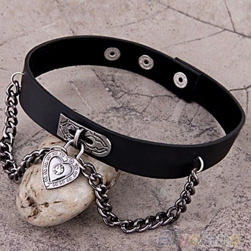 

Fashion 1 PCS Women Girls Punk Heart Dangle Pendant Choker Chain Goth Leather Necklace Collar Choker New Arrival ras de cou