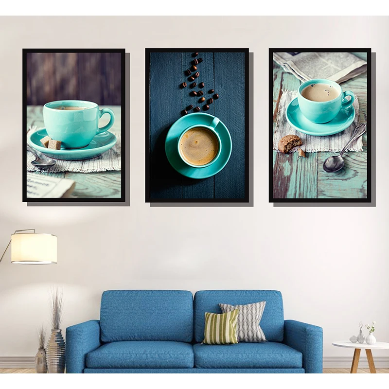 

Poster Printing Light Luxury Home Blue Cup Coffee Painting Canvas Wall Art Anti-fading Living Room Decoration Picture Frameless
