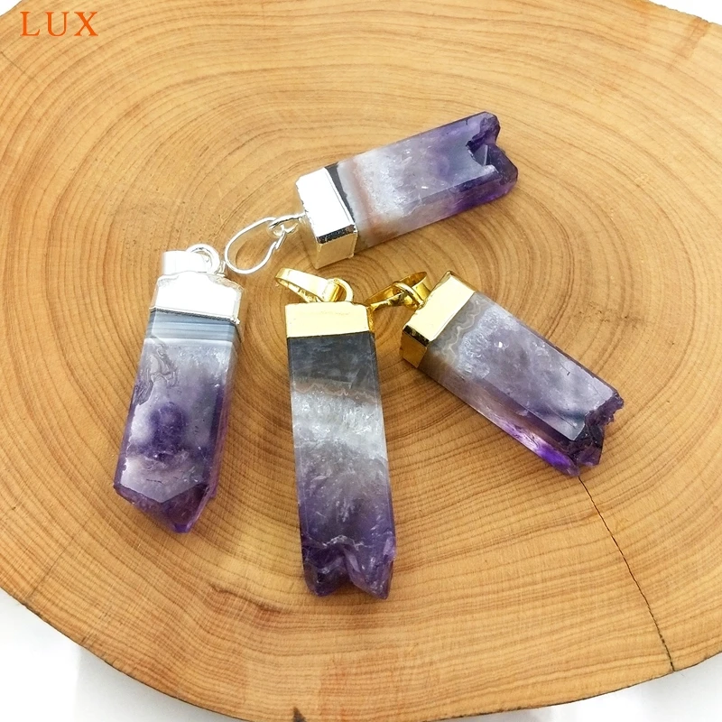 

Natural Amethysts Gold silver Plated on Top pendant Purple Crystal druzy crystal pillar charm for necklace Jewelry making