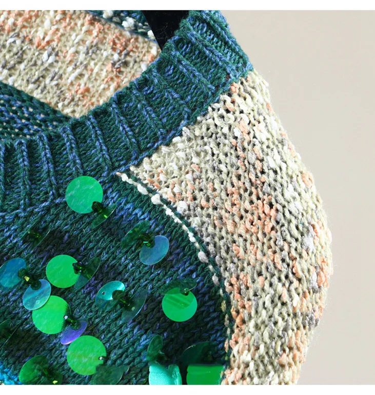 Женский вязаный свитер 2020 Корейская версия тяжелой промышленности полосатый