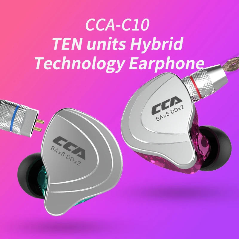 

CCA C10 4BA+1DD Hybrid In Ear Earphone 10 Drive Unit Hifi Sport Headphone Monitor Noise Cancelling Earbuds