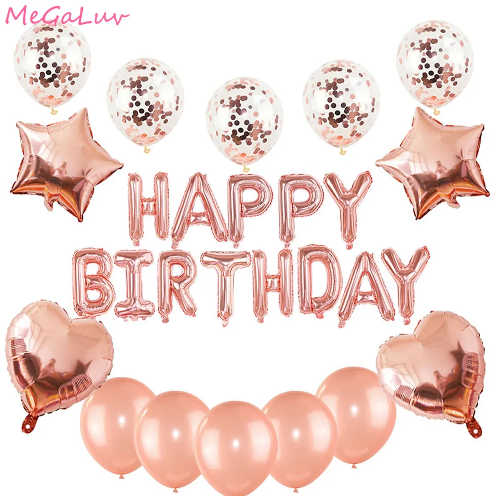 

27pcs Rose Gold Happy Birthday Letter Foil Balloons Girls Birthday Party Decorations Balloon Baby Shower Anniversary Event Decor