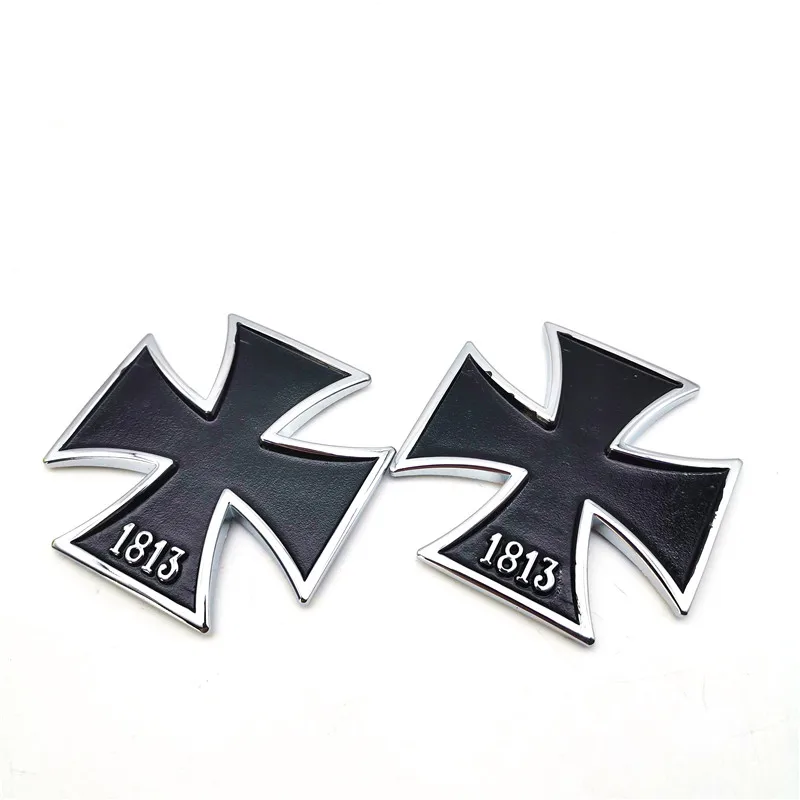 

2PCS 1813 Iron Cross Emblems Decal Sticker Metal Motorcycles Fuel Tank Fairing New