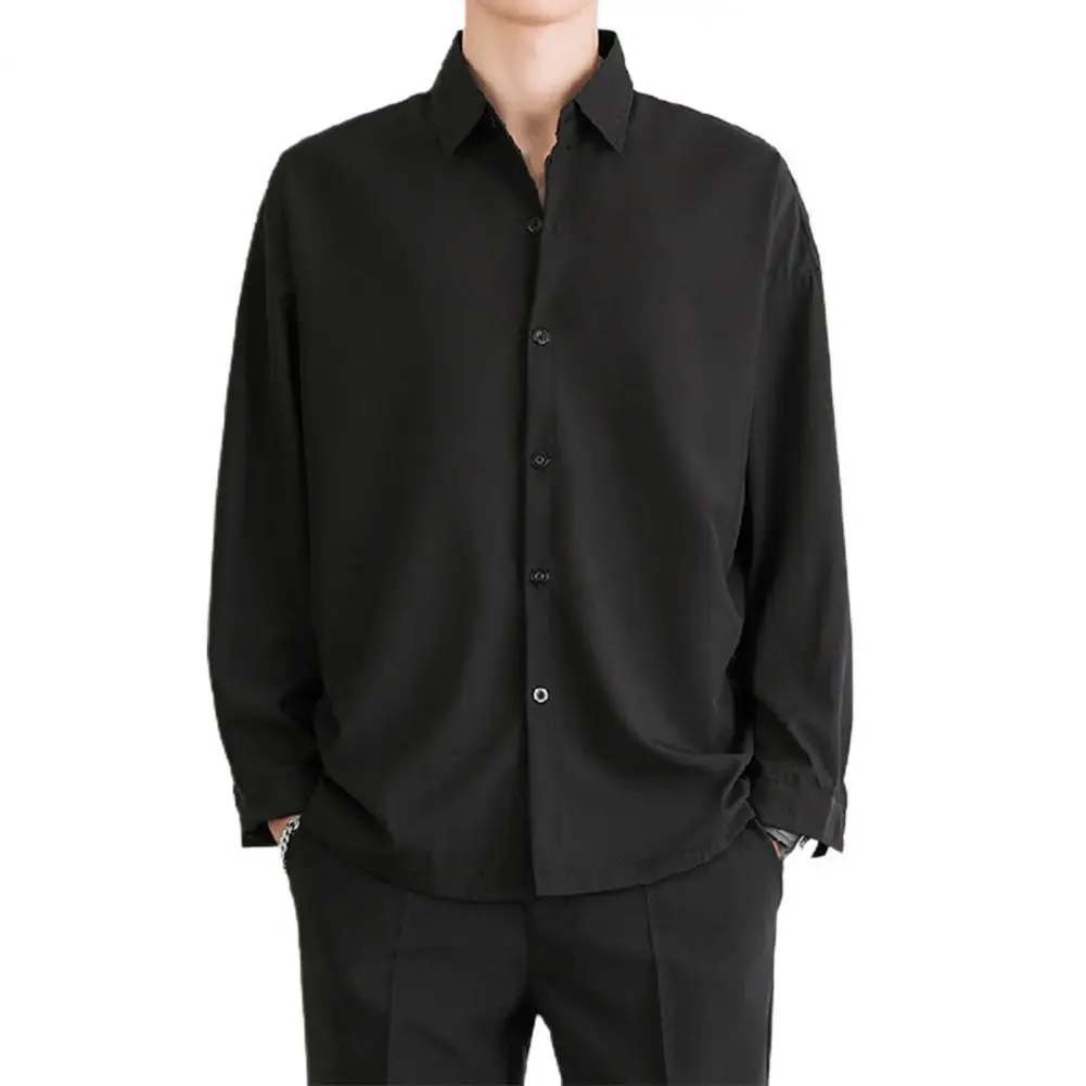 

Hot Sale Long Sleeve Casual Shirt Turn-down Collar Soft Buttons Closure Solid Color Skin-Friendly And Comfortable Men Shirt Top