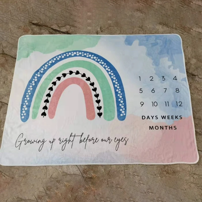 

Baby Monthly Record Growth Milestone Blanket Newborn Photography Props Creative Cartoon Rainbow Printing Background