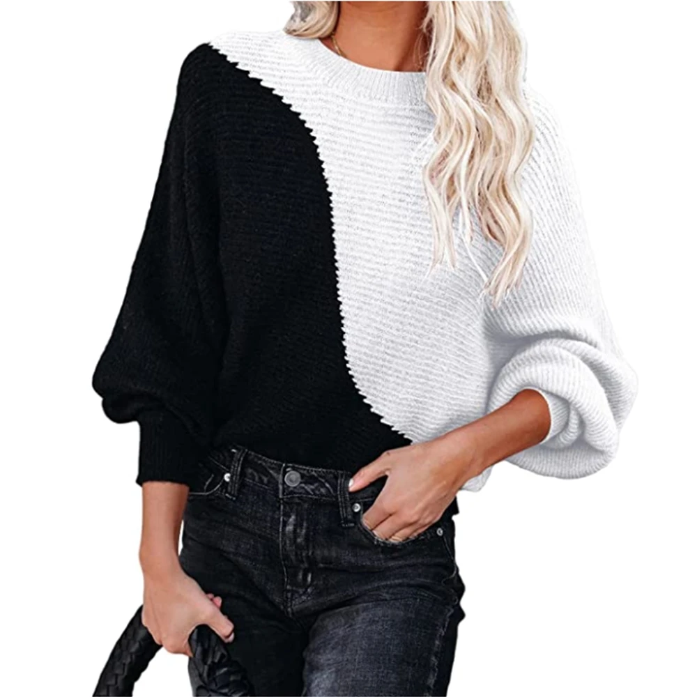 

Women's Pullovers Fashion O-Neck Batwing Sleeve Knit Sweater Patchwork Knitted Jumper Fall Winter Warm Sweater