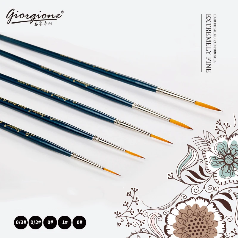 GIORGIONE 6 Pcs Long Script Detail Liner Paint Brushes Lettering Handmade Oil Acrylic Watercolor Brush Nylon Hair