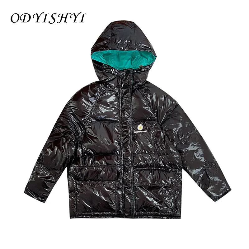 

2020 Winter New Fashion Women Jacket Candy Color Glossy Mid Length Padding Coat Female Thick Hooded Warm Outwear Parka DH333