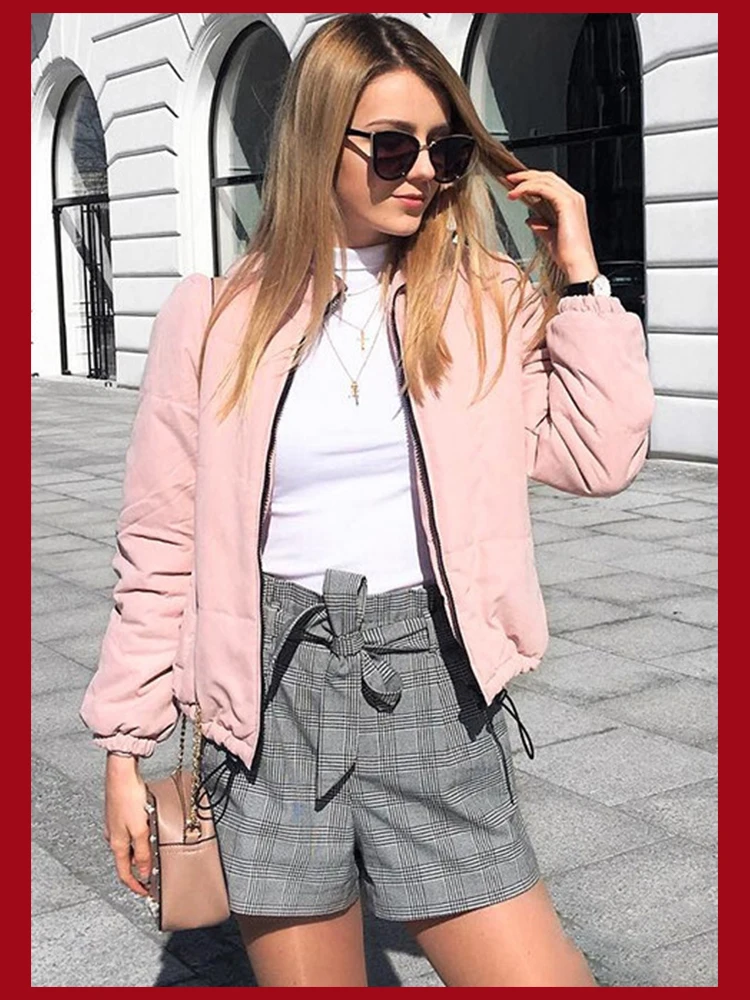 Dotfashion, розовая куртка на молнии спереди, женские пальто и куртки, Повседневная зимняя одежда, одежда с высоким воротом, верхняя одежда