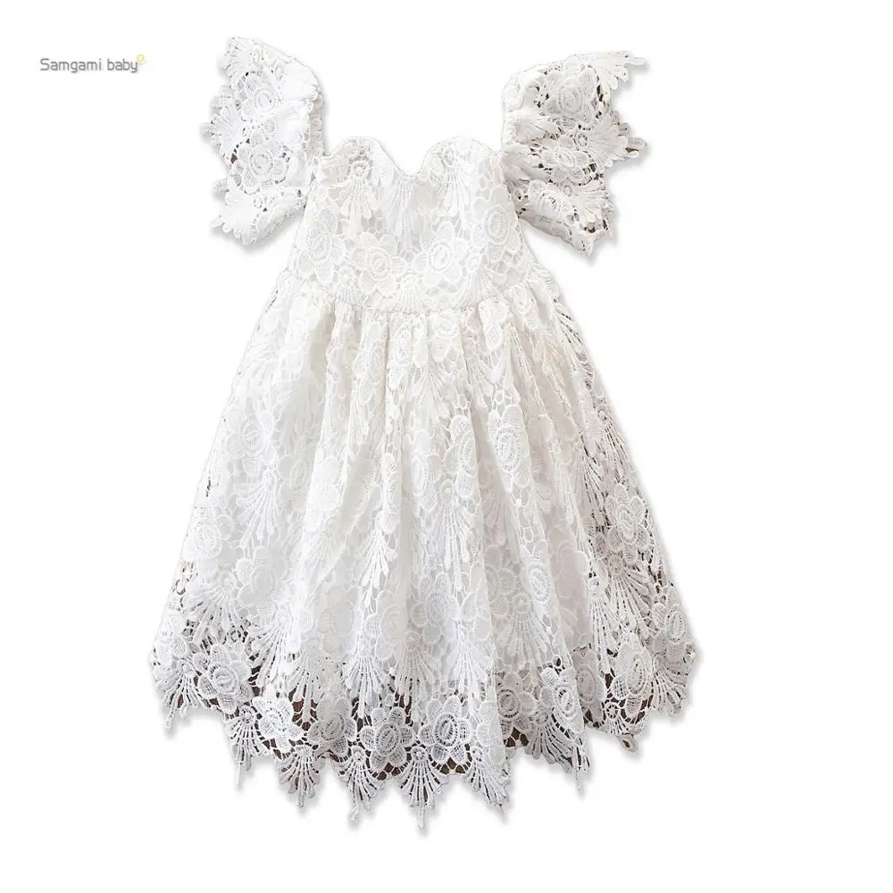 Детское платье с открытыми плечами белое кружевное для подружки невесты #13 |