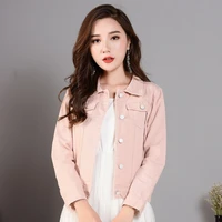 women 2019 new fashionable pink denim jackets casual korean long sleve basic short jean jacket vintage harajuku coats