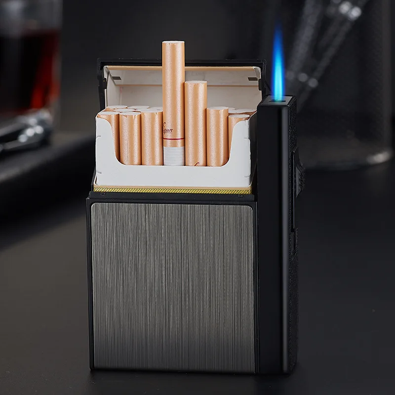 

20 Pcs Turbo Torch Lighter Cigarette Case Box Automatic Removable Gas Lighter Capacity Can Mount Lighter Metal Cool Lighters