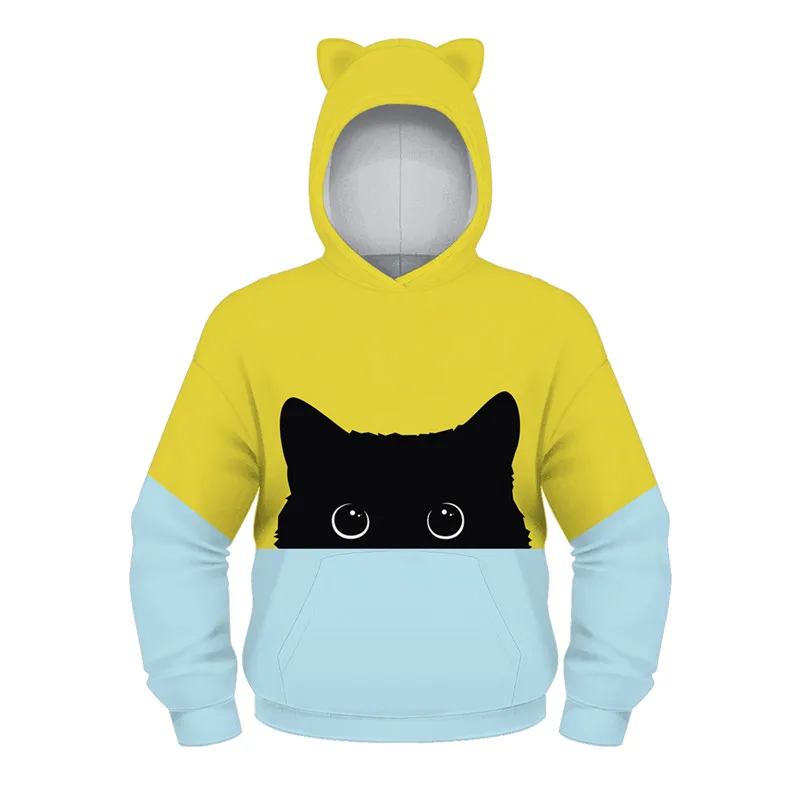 RAISEVERN Cat Print Cat Ear Children Hoodies Unisex Animal Printed Hooded Kids Girls Boys Sweatshirts Jackets Autumn - Цвет: Cat Print