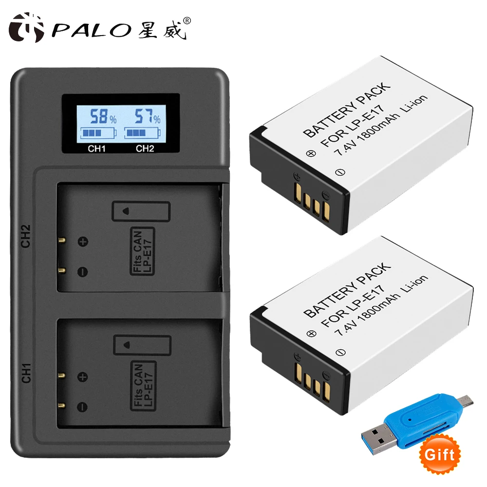 PALO 2 шт. LPE17 LP E17 LP-E17 Батарея+ ЖК-дисплей USB Dual Зарядное устройство для цифровой однообъективной зеркальной камеры Canon EOS 200D M3 M6 750D 760D T6i T6s 800D 8000D поцелуй X8i камеры