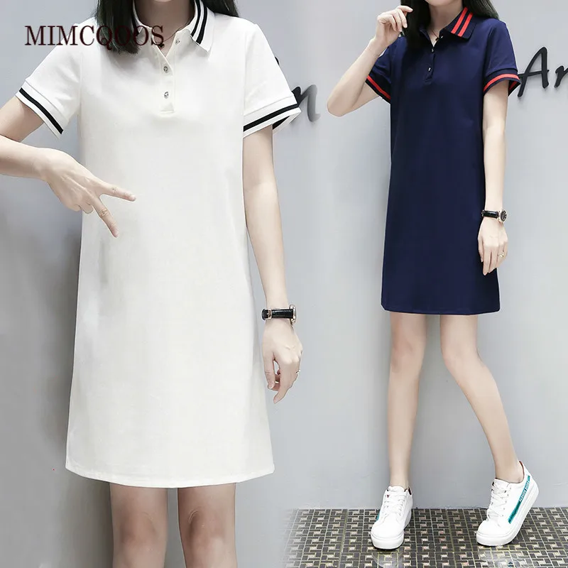 MIMCQOOS 2021 женское платье футболка поло в полоску с коротким рукавом летние