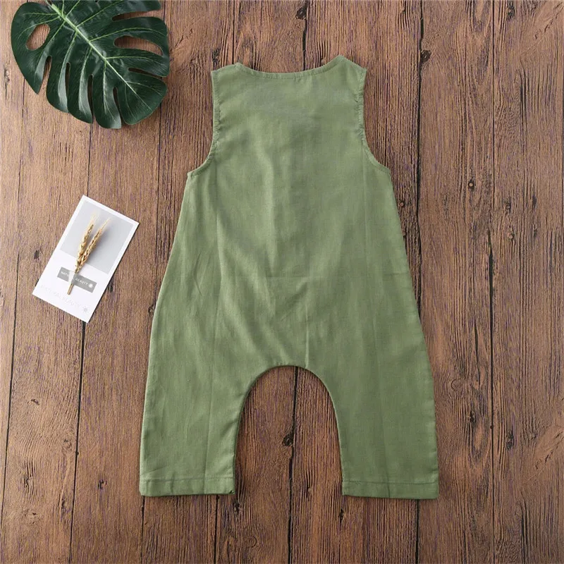 

Summer Newborn Baby Boy Girl Cotton Romper Sleeveless Solid Pocket Jumpsuit Clothes Outfit Sunsuit 0-18M