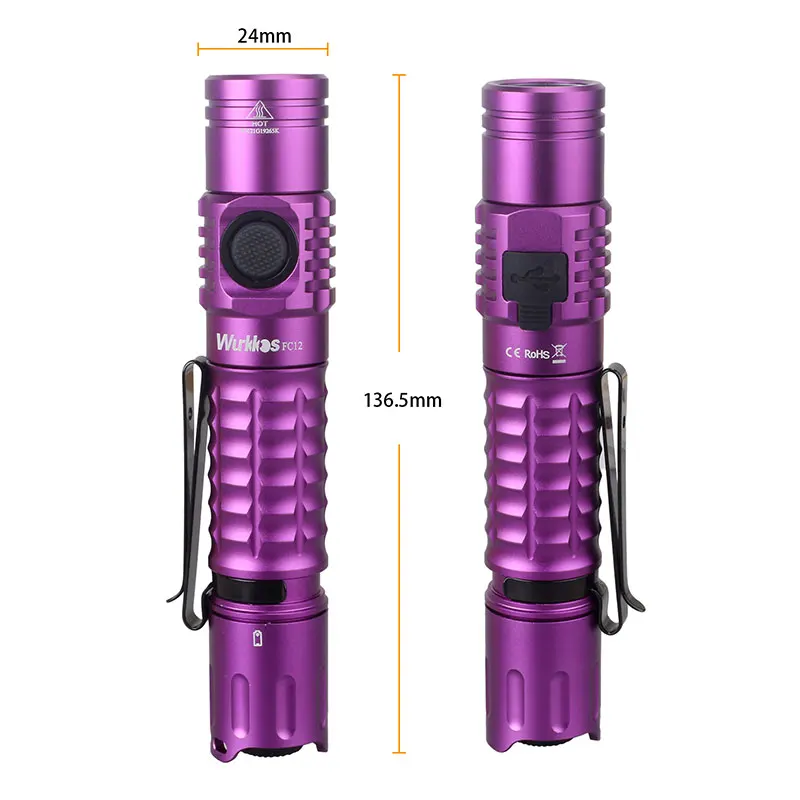 Wurkkos FC12 Tactical Flashlights Rechargeable Torches LED 18650 SFT40 2000lm ATR Power Indicator USB-C IPX8 EDC Hiking Lighting | Лампы и