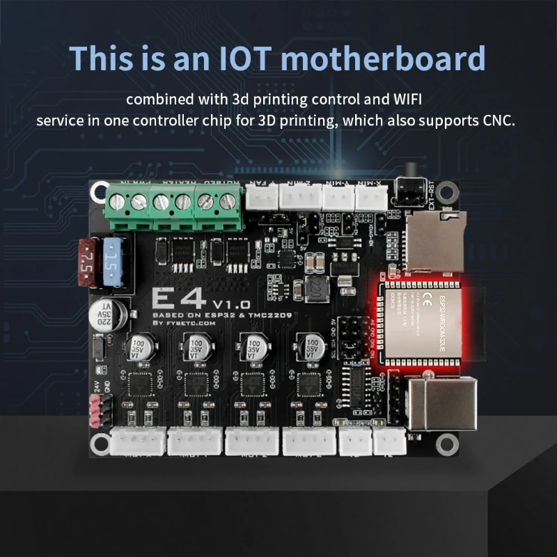 Плата управления ESP32 и TMC2209 E4 V1.0 с Wi-Fi Bluetooth для 3D-принтеров ЧПУ-роутеров 1 компл. |