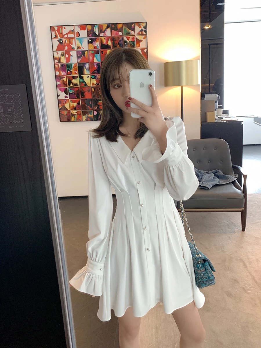 

Office Lady Women Femal Ladies Long Sleeve Deep v Shirt Dress Sexy Mini Beach Dress Elegant Dress New